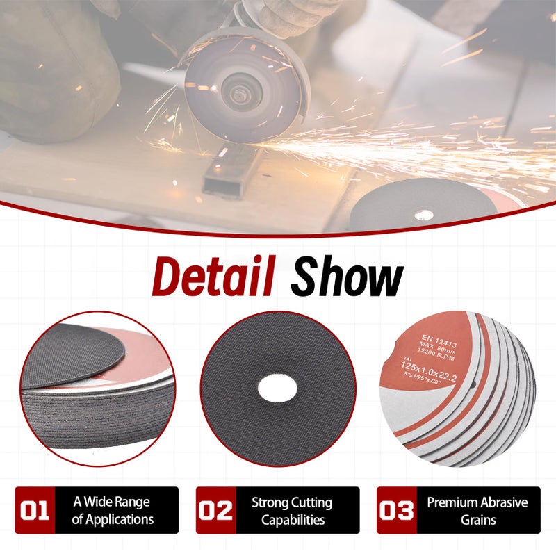 findmall 100 Pack 5" x.040 x7/8" Cut-Off Wheel - Metal & Stainless Steel Cutting Discs - Image 4